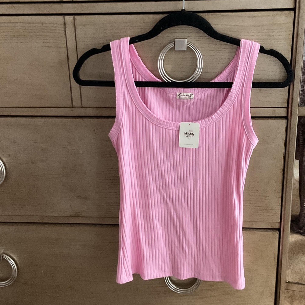 Pink Ribbed Tank Top; size S, new